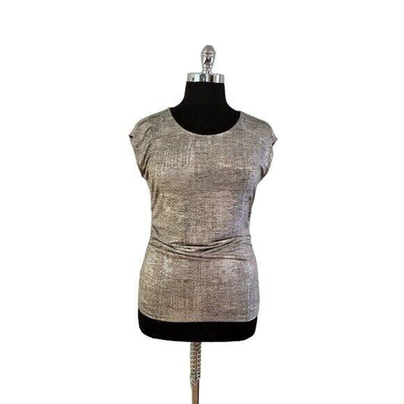 Calvin Klein Top Sleeveless Blouse Women's Sz L Stretch Liquid Gold Business - Picture 1 of 6